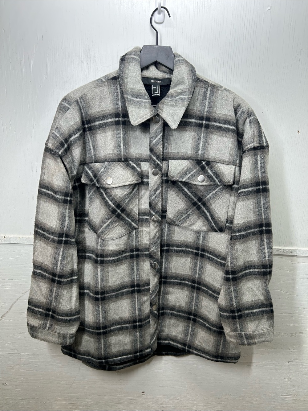 Forever 21 Gray & Black Plaid Button-Up Shacket